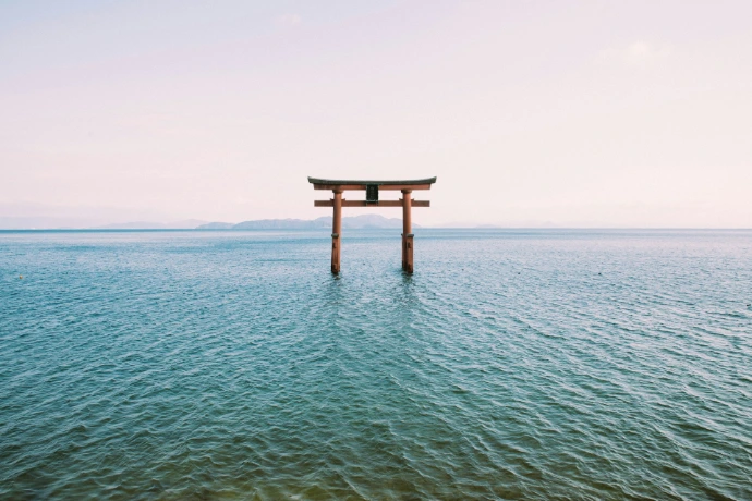 a tori tori floating in the middle of a body of water